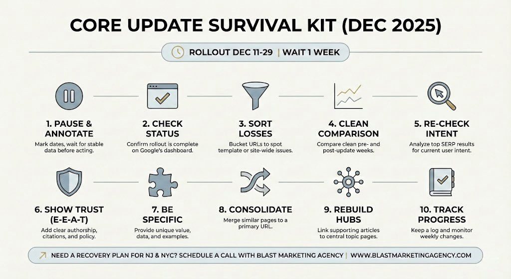 Core updates survival kit December 2025 SEO strategy infographic